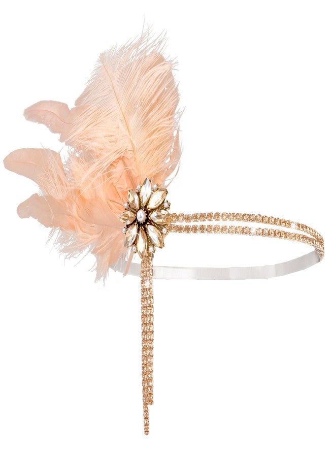 CURASA 1920s Flapper Headpiece Headband Great Gatsby Feather Hairband For Women Rhinestone Hair Accessoreis Showgirl Dresses Vintage Tassel Costume Outfits Roaring 20's Champagne Elastic Head Chain - Image 4
